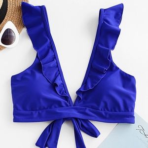 NWT Zaful Royal Blue Ruffle Bikini Top - M